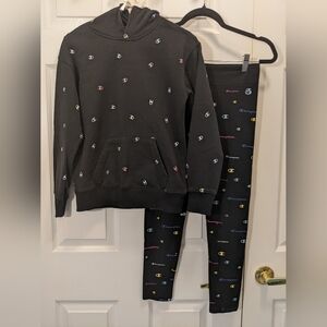 CHAMPION Girls 2Piece Outfit Size Youth M(8-10) Black w/ Multi Color Accents EUC